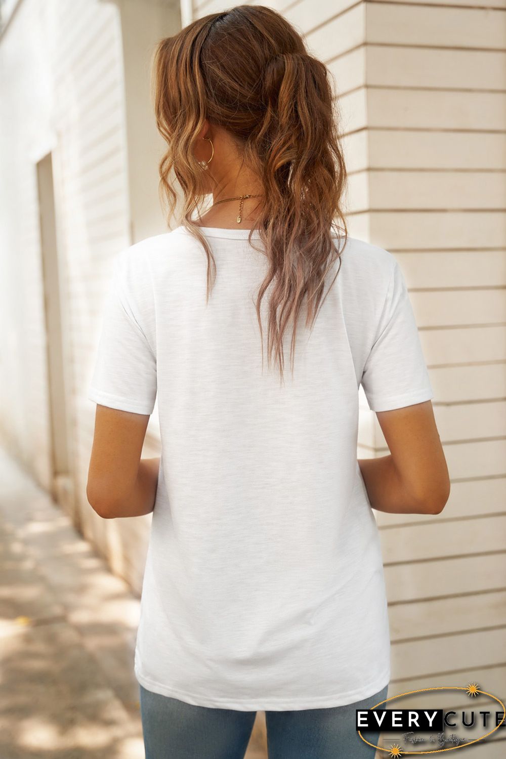 White Distressed lucky and blessed Graphic Tee