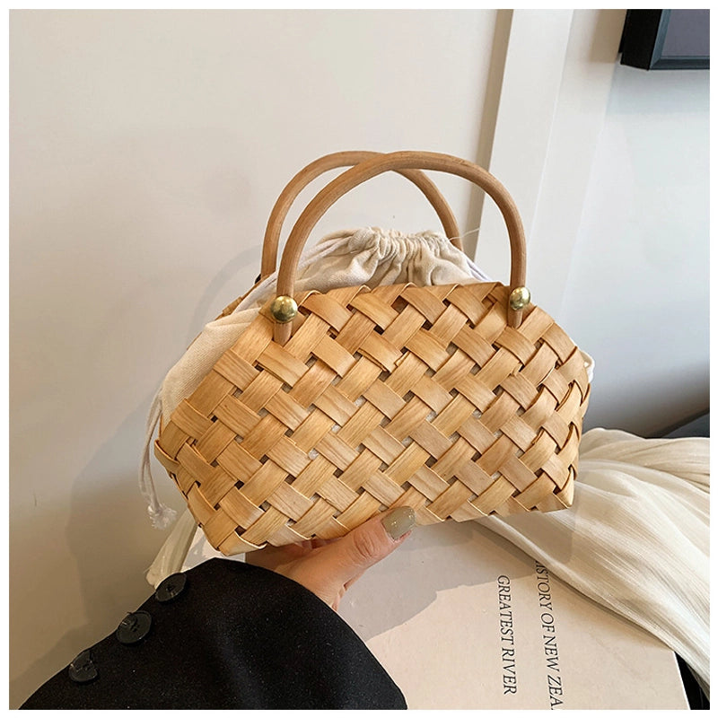 Women’s Small Straw Solid Color Vacation Beach Weave String Straw Bag