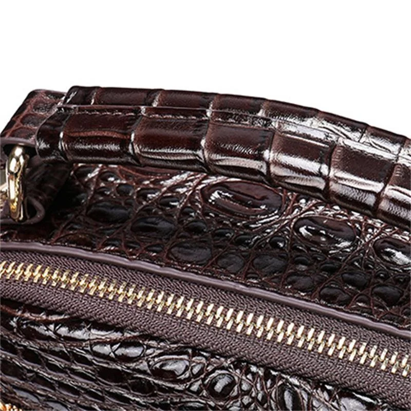 Men's Crocodile Pattern Shoulder Bag Leather Adjustable Shoulder Strap Business Crossbody Bag