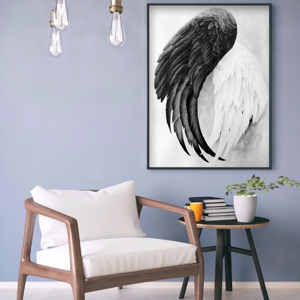 Diamond Painting Kit Black+White Wings Full Round Resin Rhinestone Picture
