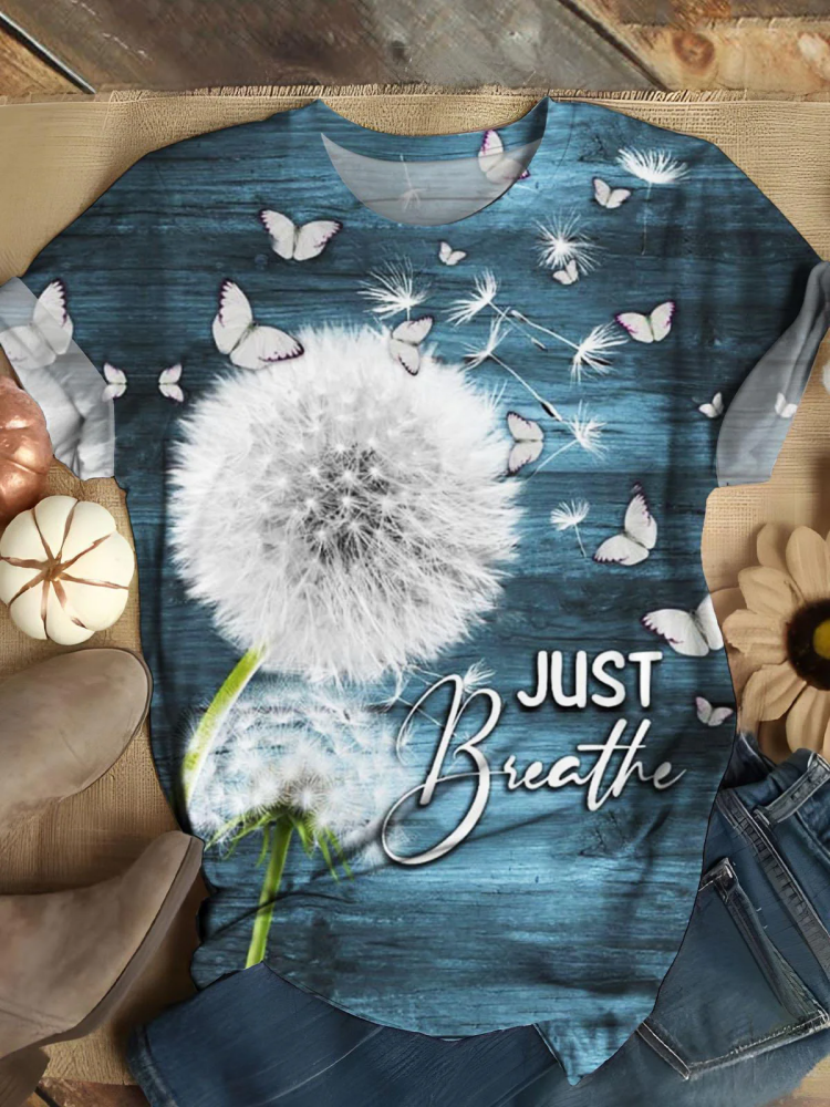 Women's Just Belief Dandelion Print Crewneck T-Shirt wearshes