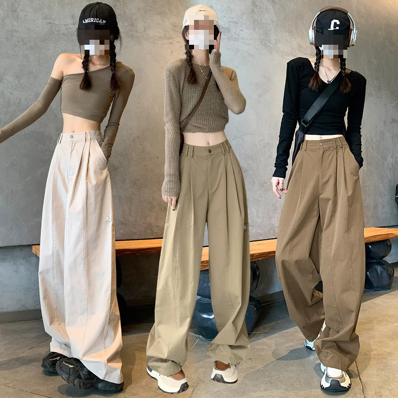 Nigikala Nigikala Workwear Trousers Women's Summer Thin 2025 New High-Waisted Leisure Sports Broad-Legged Trousers