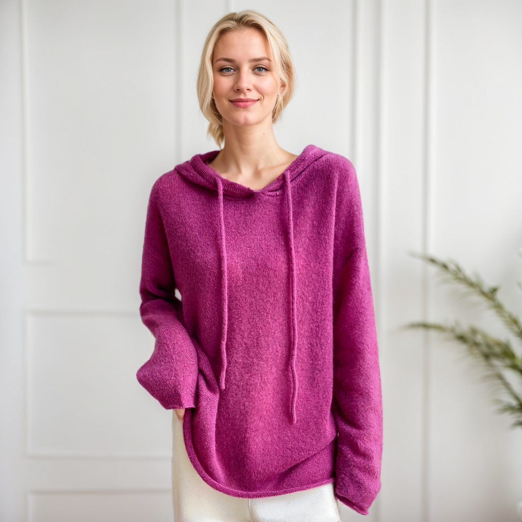 Silk Cashmere Hooded Sweater Solid REAL SILK LIFE