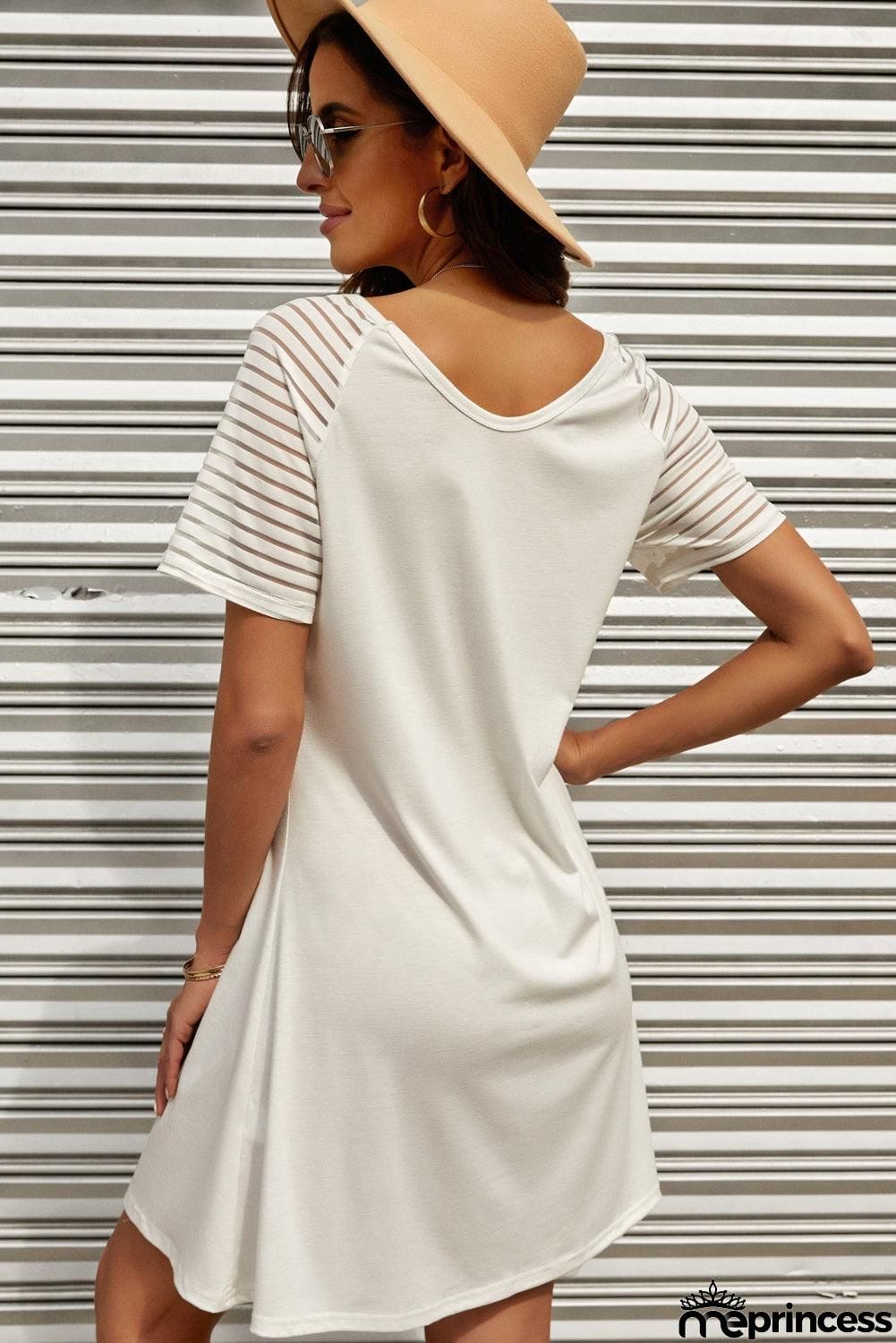 Sheer Striped Raglan Sleeve T-Shirt Dress
