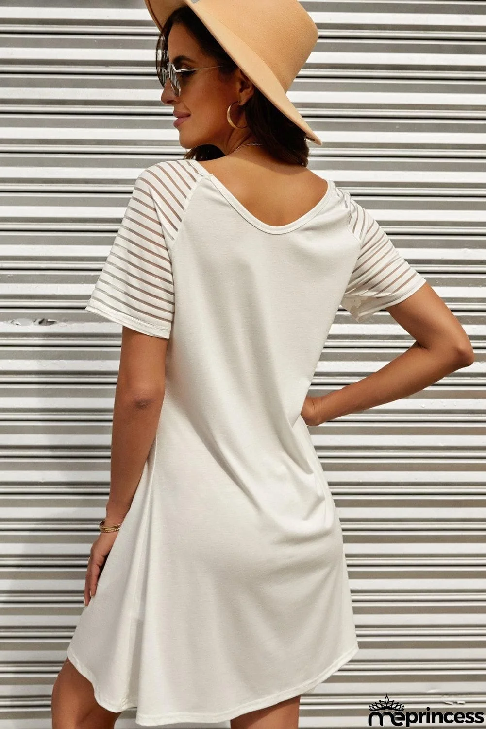 Sheer Striped Raglan Sleeve T-Shirt Dress