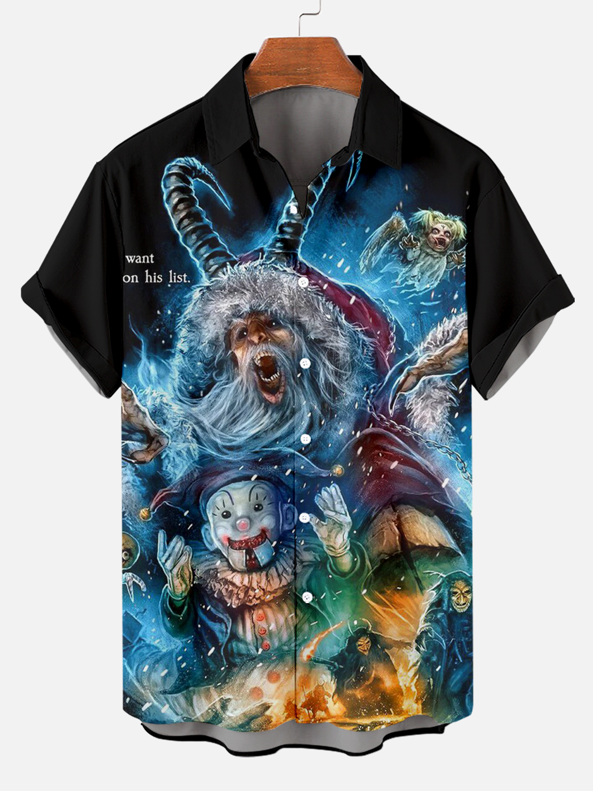 Men's Christmas Monster Print Short Sleeve Shirt PLUSCLOTHESMAN