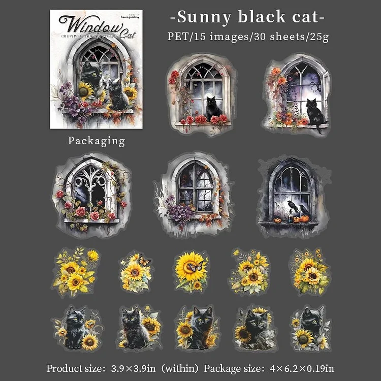 Journalsay 30 Sheets Cat on The Windowsill Series Cute Flower Cat PET Sticker