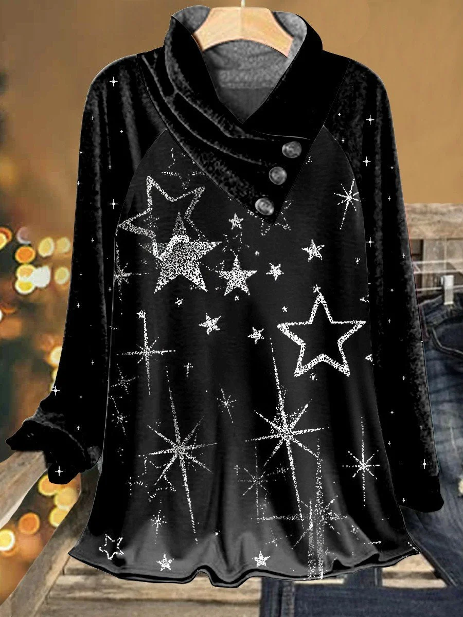 Shiny Stars Print Women's Casual T-shirt