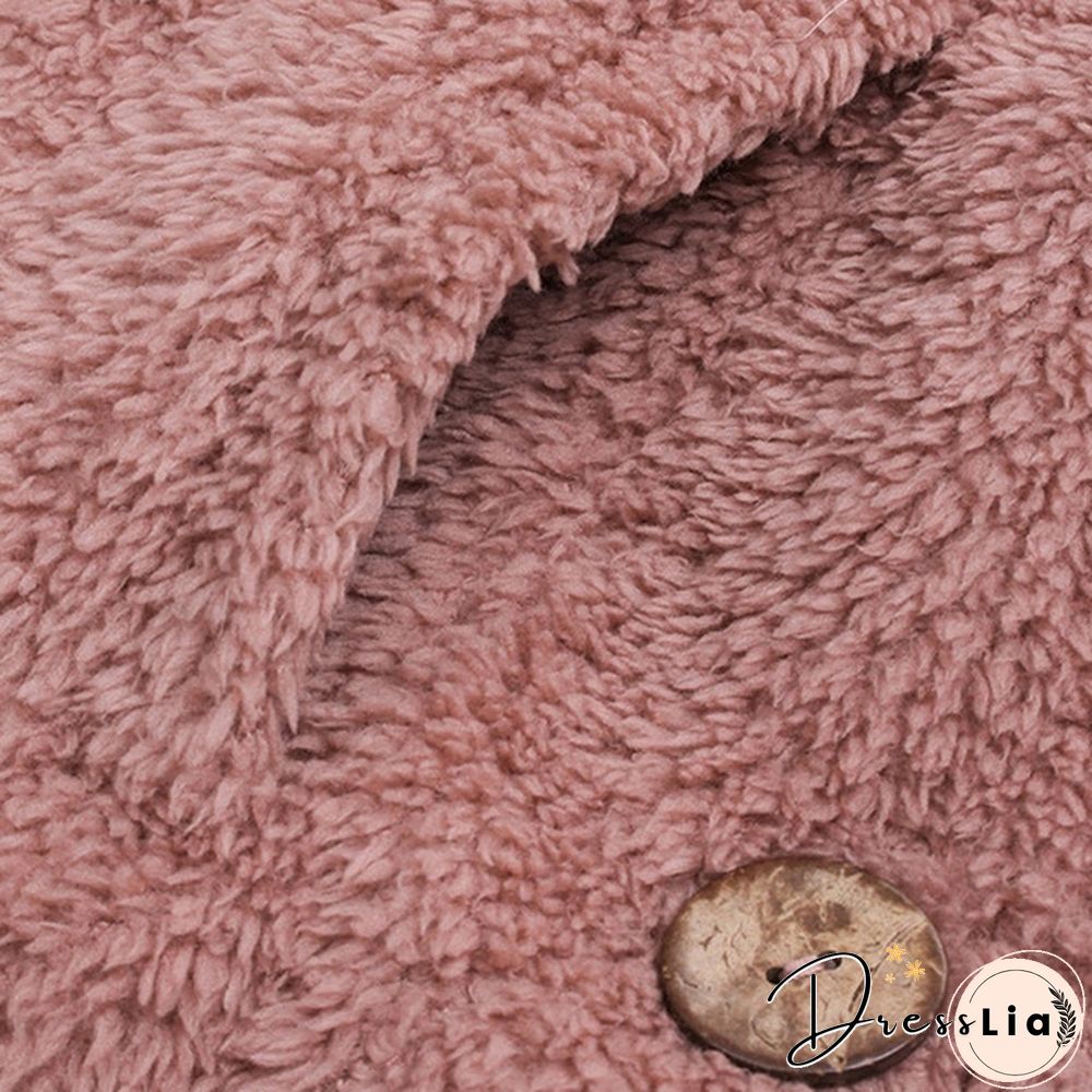 Fashion Women Coats Autumn Winter Outwear Tops Solid Color Plush Loose Cute Cat Ears Warm Fur Cardigan Coat with Pocket Plus Size S-5XL