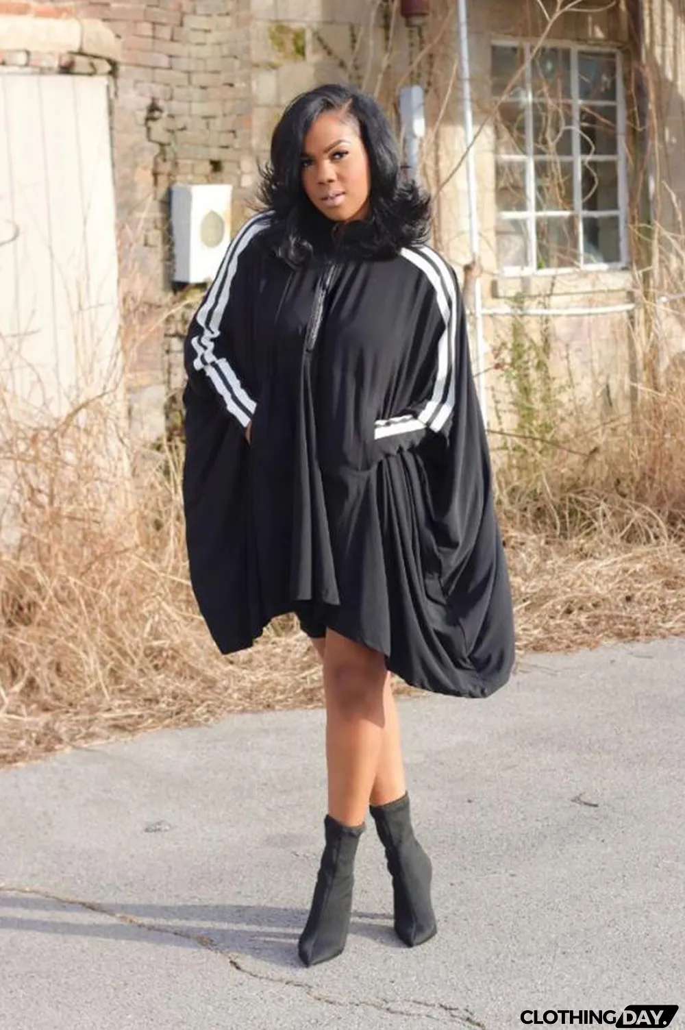 Black Mandarin Collar Solid Zippered Polyester Pure Long Sleeve Sweats & Hoodies