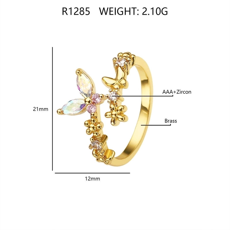 Full Inlaid Zircon Ring  Fashion Ornament Copper Plated Real Gold Ornament Ring For Women