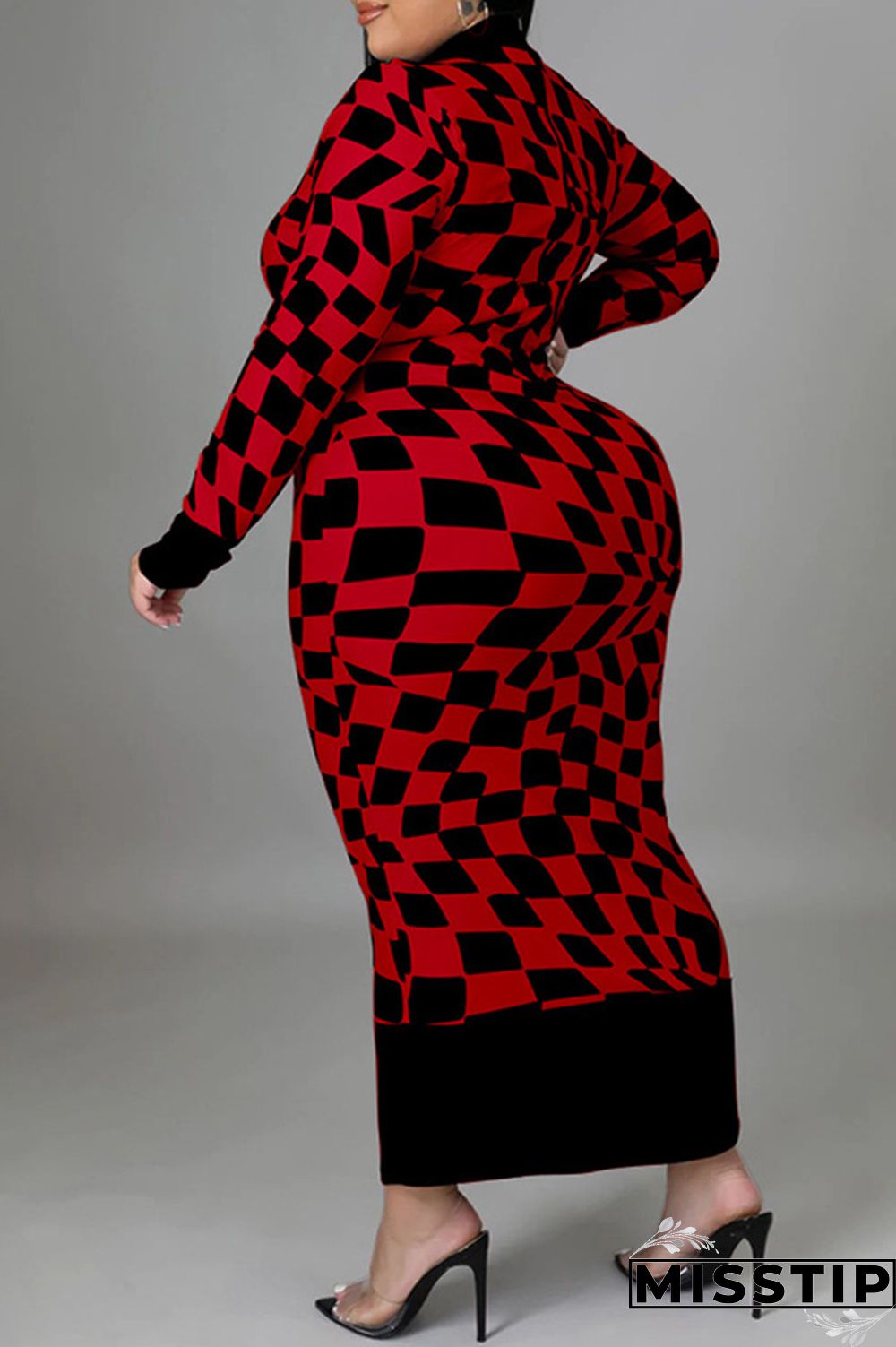 Yellow Casual Plaid Print Patchwork Half A Turtleneck Long Sleeve Plus Size Dresses