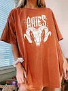 Gray&Orange Printed T-Shirts Tops