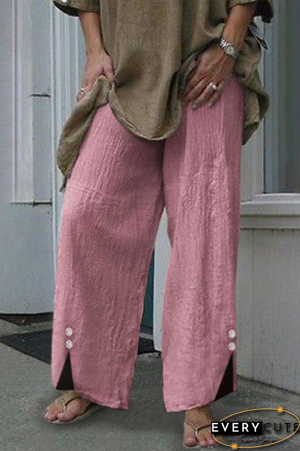 Casual Solid Split Joint Buttons Straight Wide Leg Solid Color Bottoms