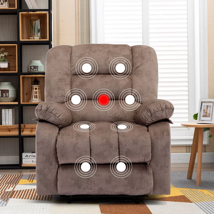 Bestier Recliner Chair with Heat and Vibration, Recliner with Soft Fabric Reclining Sofa for Living Room, Light Brown