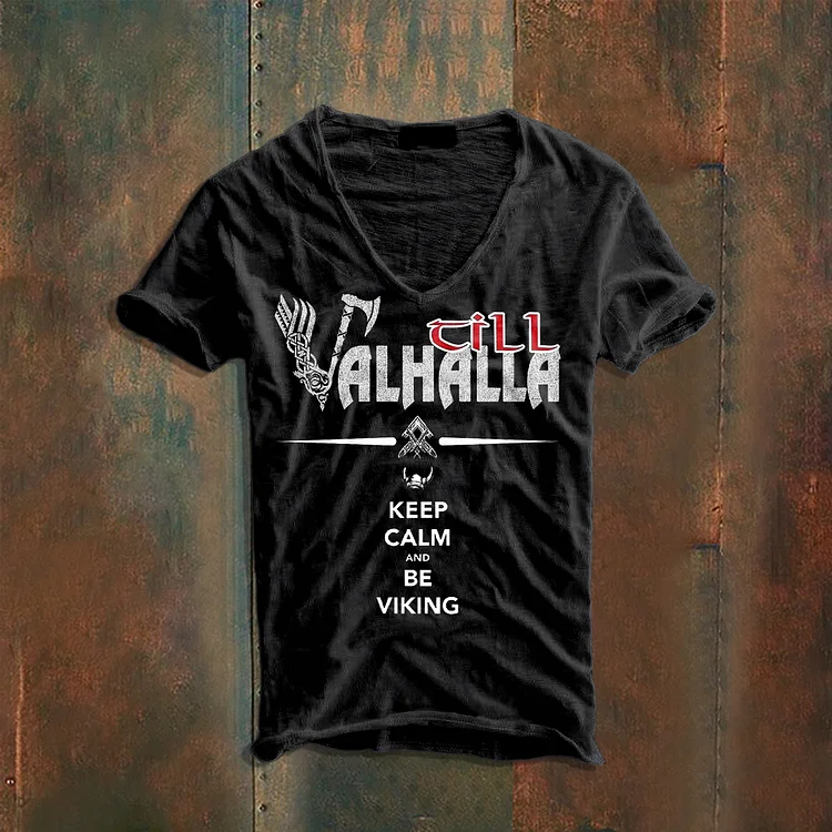 Viking Valhalla Cill Graphic Cotton Blend V-Neck T-Shirt