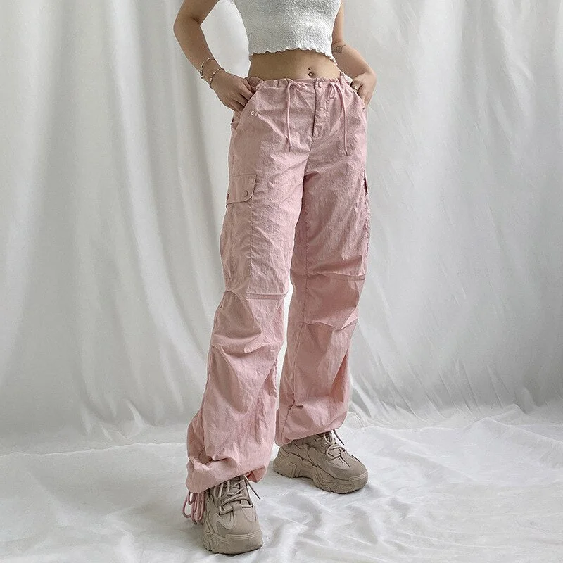 Tawnie Y2K Streetwear Baggy Cargo Pants Women Vintage Drawstring Low Waist Sweatpants Casual Loose Wide Leg Trousers 2022 Summer