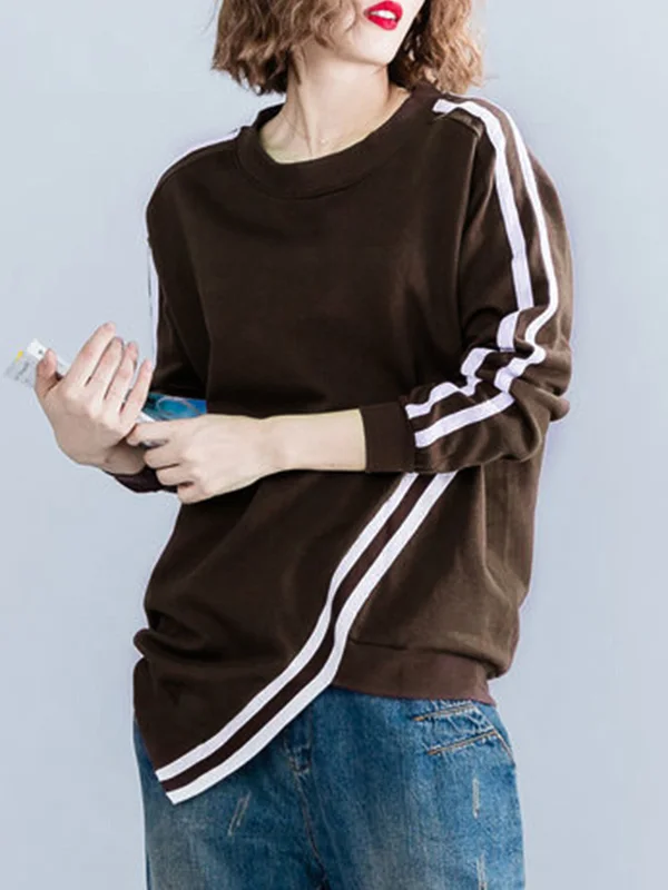 Striped Loose Long Sleeves Round-neck Hoodies&Sweatshirt