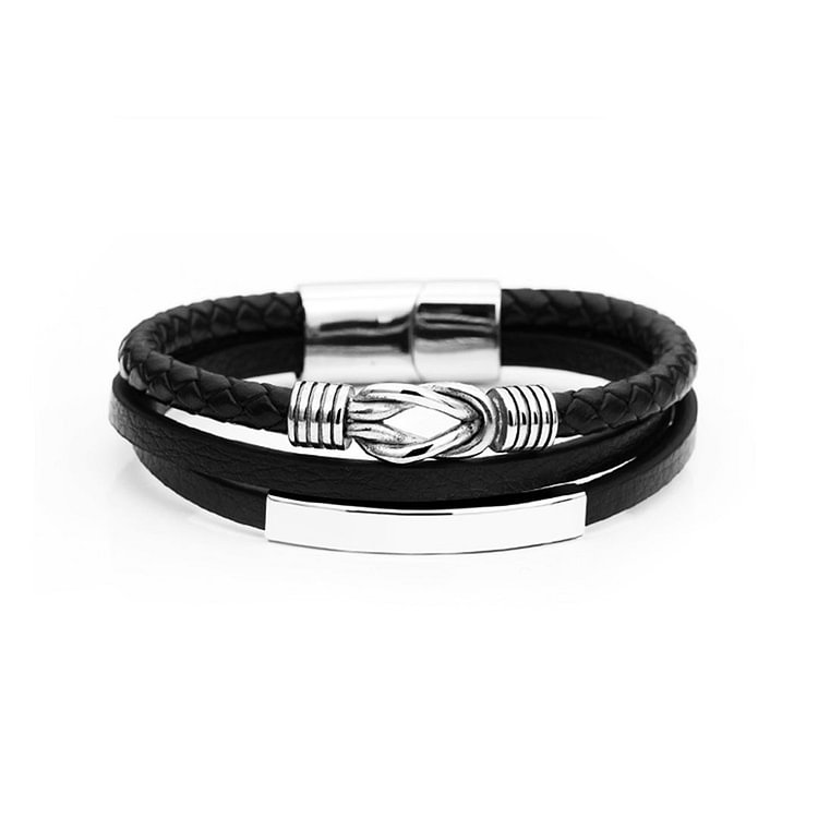 For Grandson - Grandmother and Grandson Forever Linked Together Infinity Knot Black Leather Bracelet
