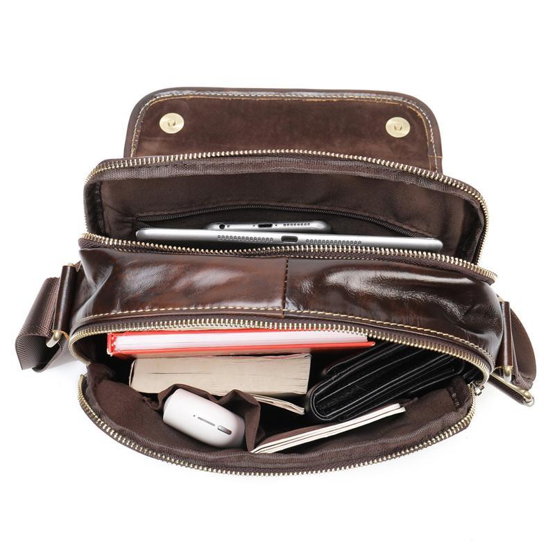 Mens Vintage Classic Large Capacity Casual Leather Shoulder Packs Crossbody Bags