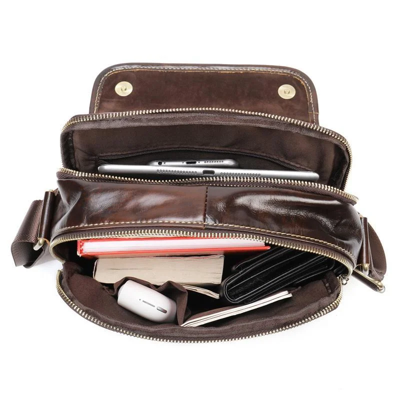 Mens Vintage Classic Large Capacity Casual Leather Shoulder Packs Crossbody Bags