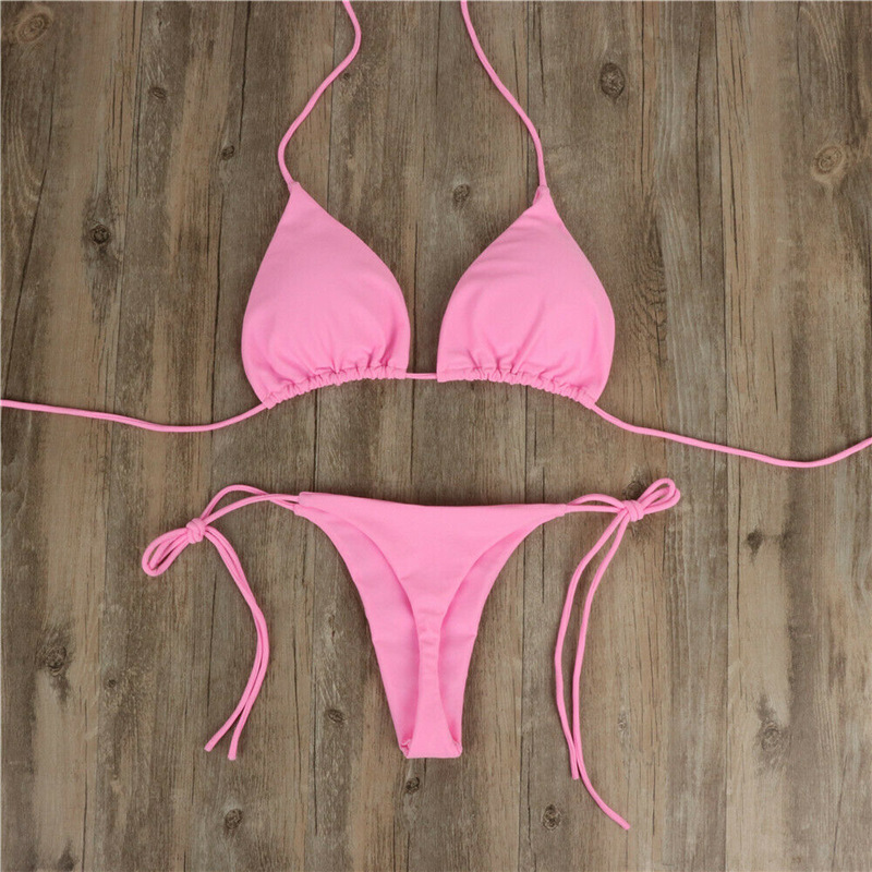 Mature Women Halter Neck Tie Bikini Ladies Split Tie Swimsuit