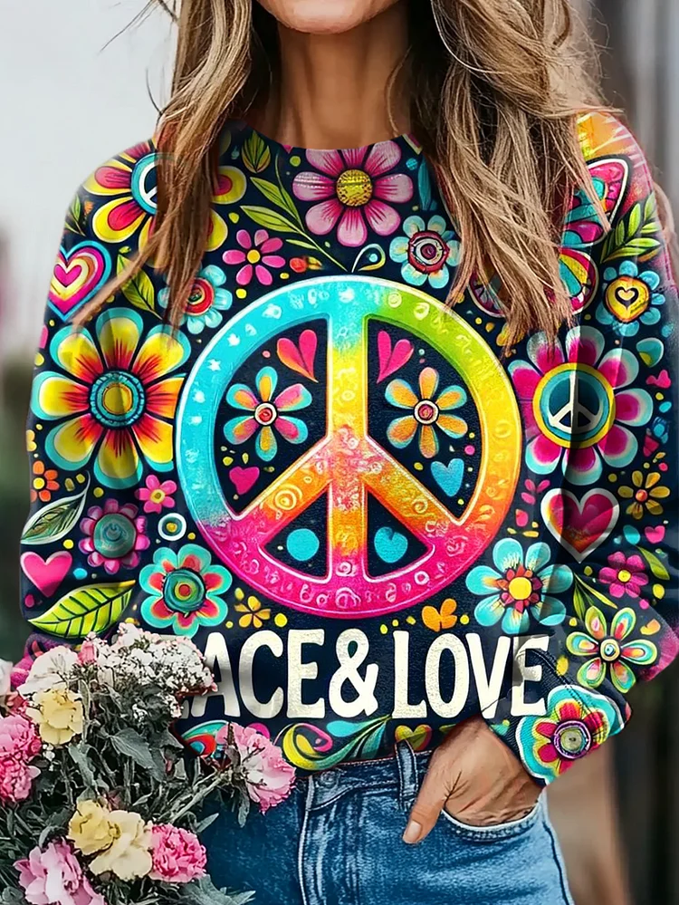 Women's Hippie Art Print Casual Sweatshirt