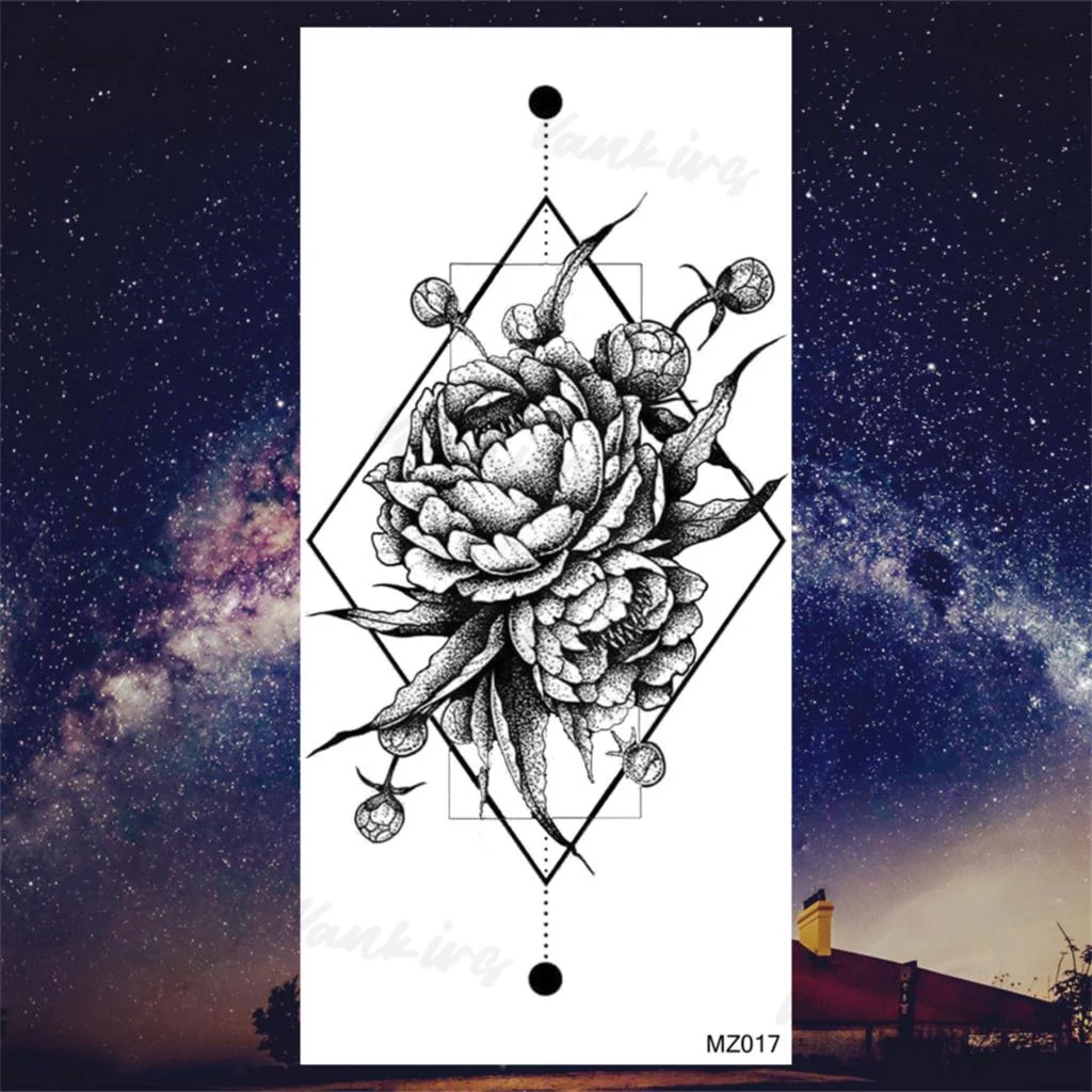 Sdrawing Peony Butterfly Temporary Butterfly Tattoos For Women Girls Realistic Snake Sun Fake Tattoo Sticker Leg Body Tatoos