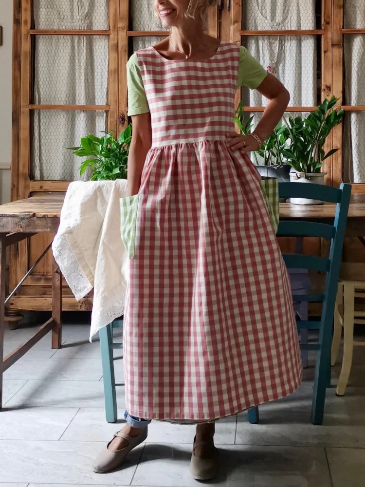 Antique Pink and Light Green Checked Apron