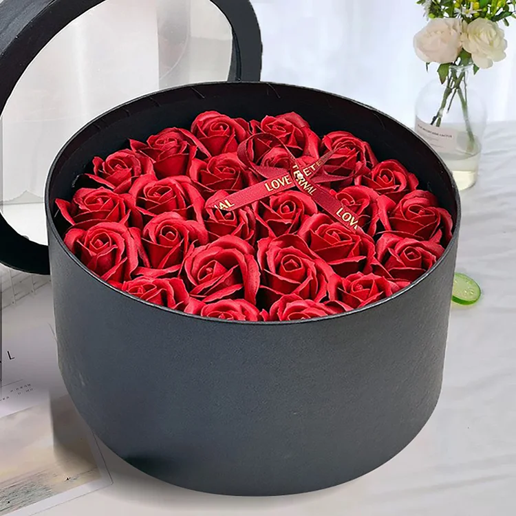 Round Creative Flower Box With Red Roses Everlasting Flower