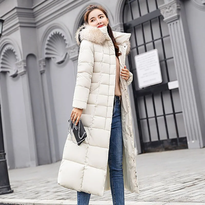 NEEDBO Winter Jacket Women with Fur Hood Plus Size Warm Long Winter Jacket and Coat for Women Doudoune Down Coat Lady Parka