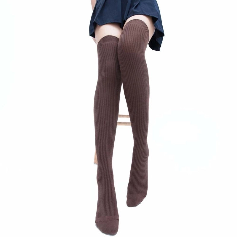 Women’s Basic Solid Color Cotton Blending Jacquard Socks Over The Knee Socks