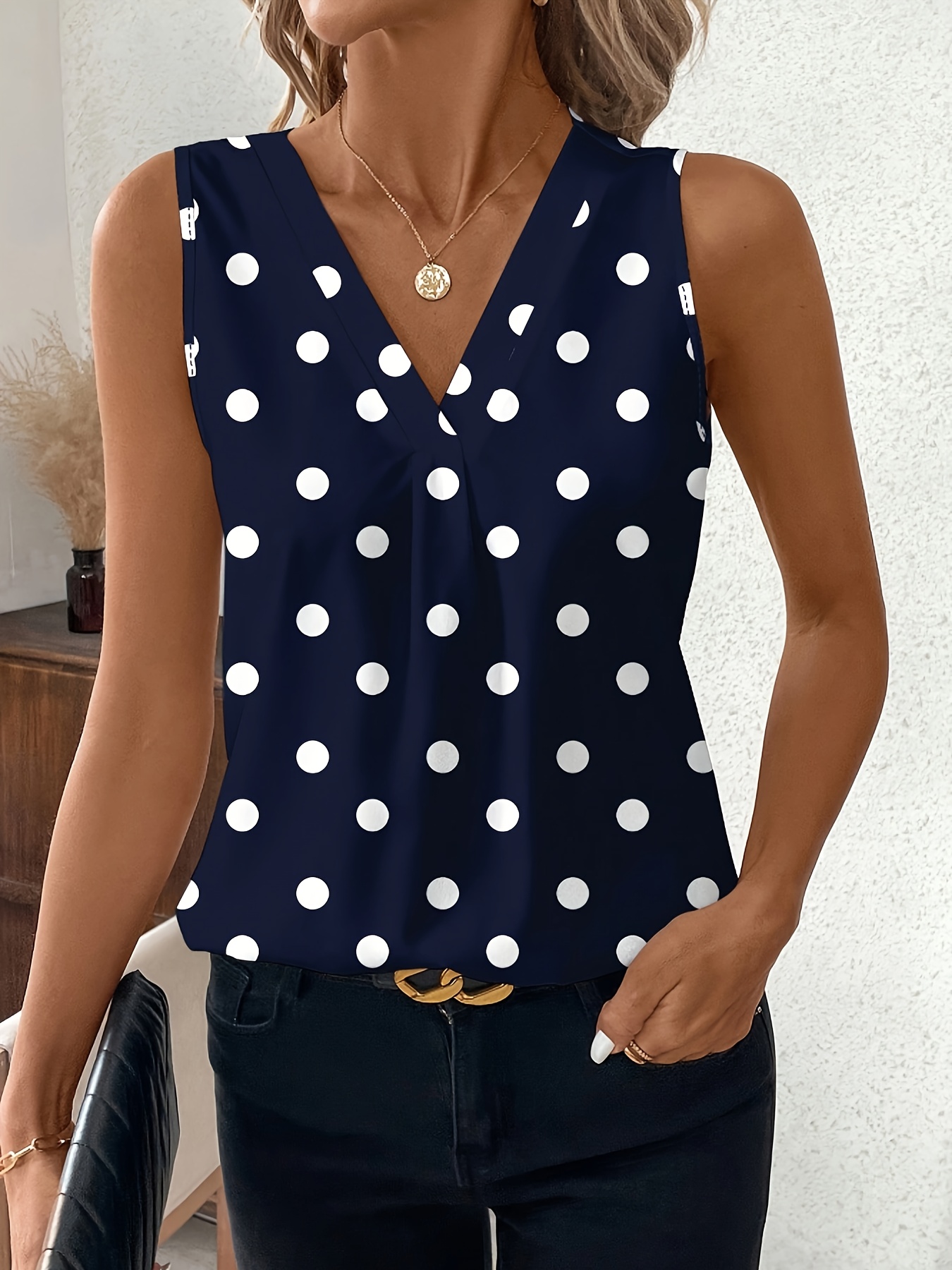 Elegant Polka Dot V-Neck Women's Vest Set | Classic, Tight-Fitting, Suitable For Spring And Summer | IFYHOME