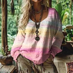 Women's Vintage Cancer Awareness Ribbon Gradient Long Sleeve T-shirt - Image 2