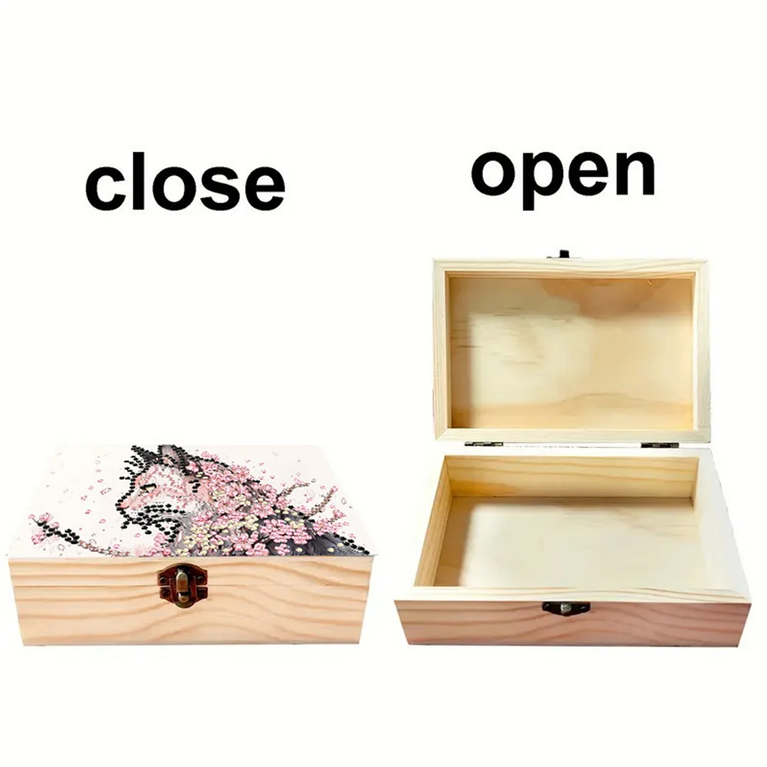 Cats Cherry Blossom DIY Wooden 5D Diamond Art Diamond Art Storage Box for Adults