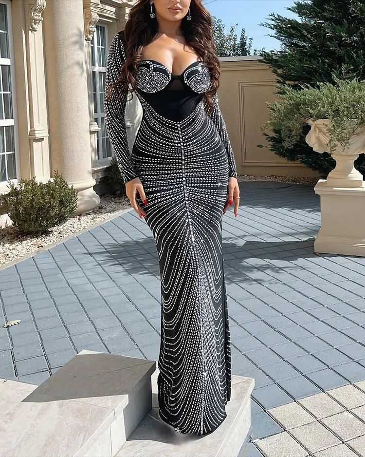 Women' Long Sleeve Black Sequin Dress ​