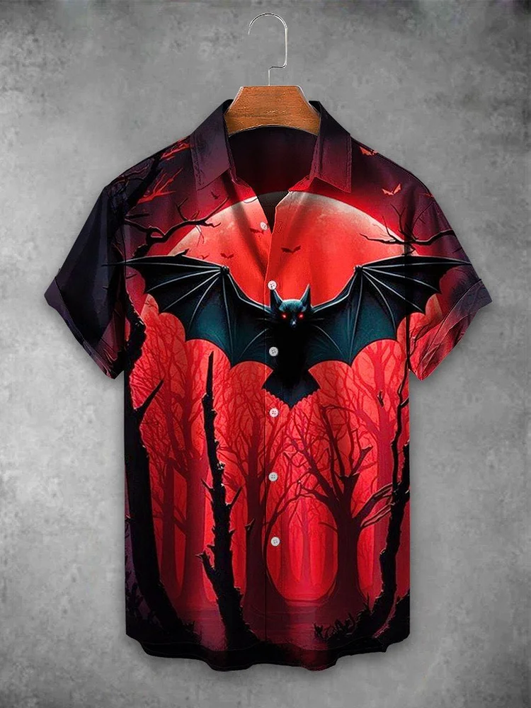 Men's Halloween Bat Print Casual Shirt