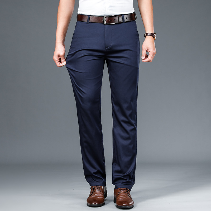 Men's Silk Pants Casual Business Style Blue