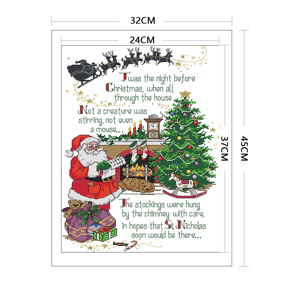 Partial Embroidery cotton Thread 14CT Printed Christmas Cross Stitch Kit