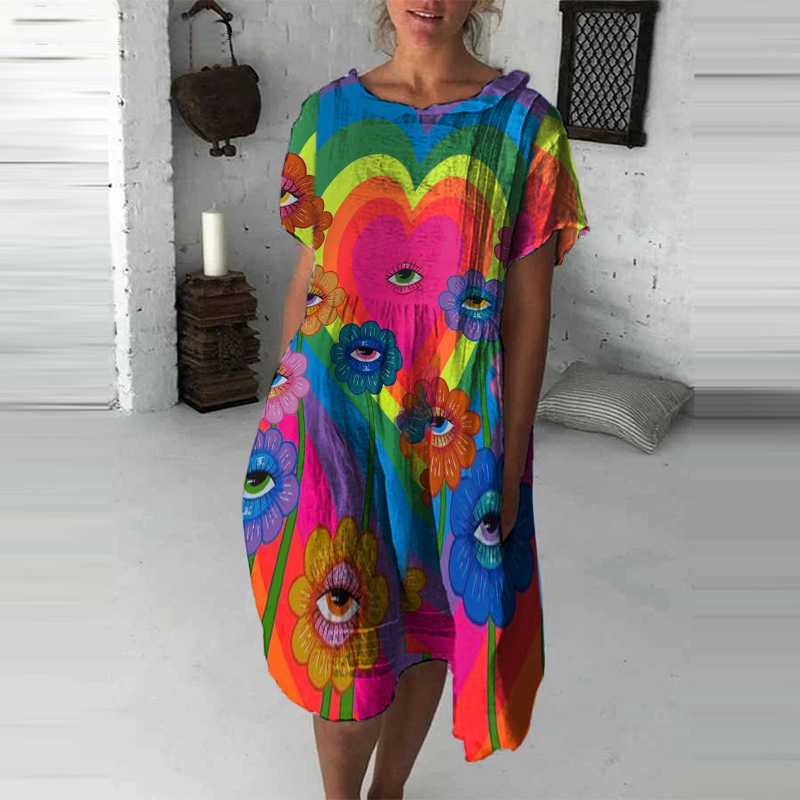 Contrast Heart Eye Print Midi Dress wearshes