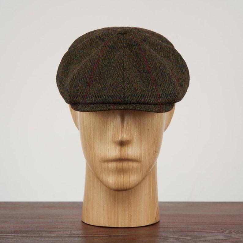 SHELBY Harris Tweed Genuine Scottish 8 Panels Newsboy PEAKED  Cap Applejack Bandit Hooligan Vintage Gangster Wool Fall Hat GREEN-RED
