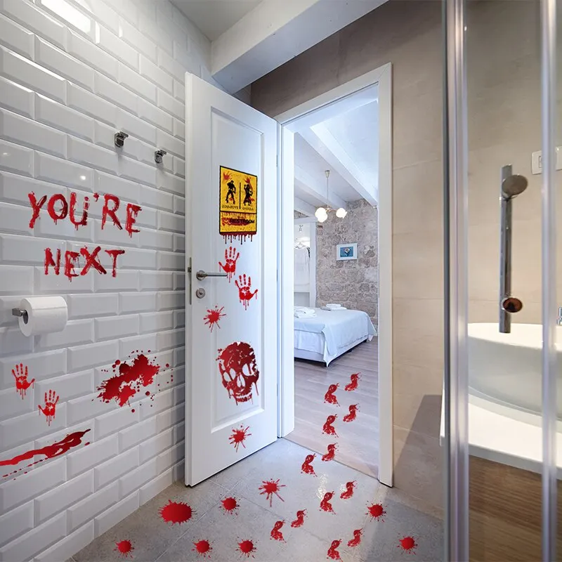 Horrible Halloween Bloody Handprint stickers Wall Window Door Home Decal Stickers Halloween Party Decoration Haunted House Prop