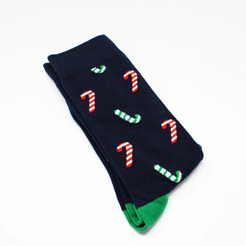 Men’s Cartoon Style Color Block Cotton Crew Socks A Pair
