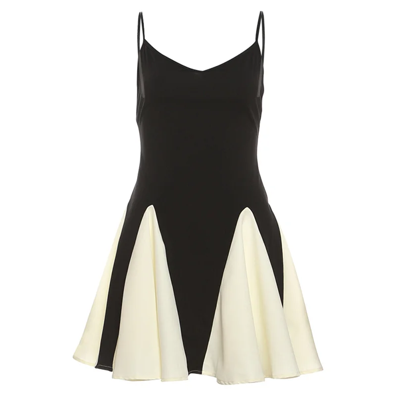 Uveng 2024 Winter New Women's Fashion Chiming Color Splicing Splicing Body Slim Hanging Dress