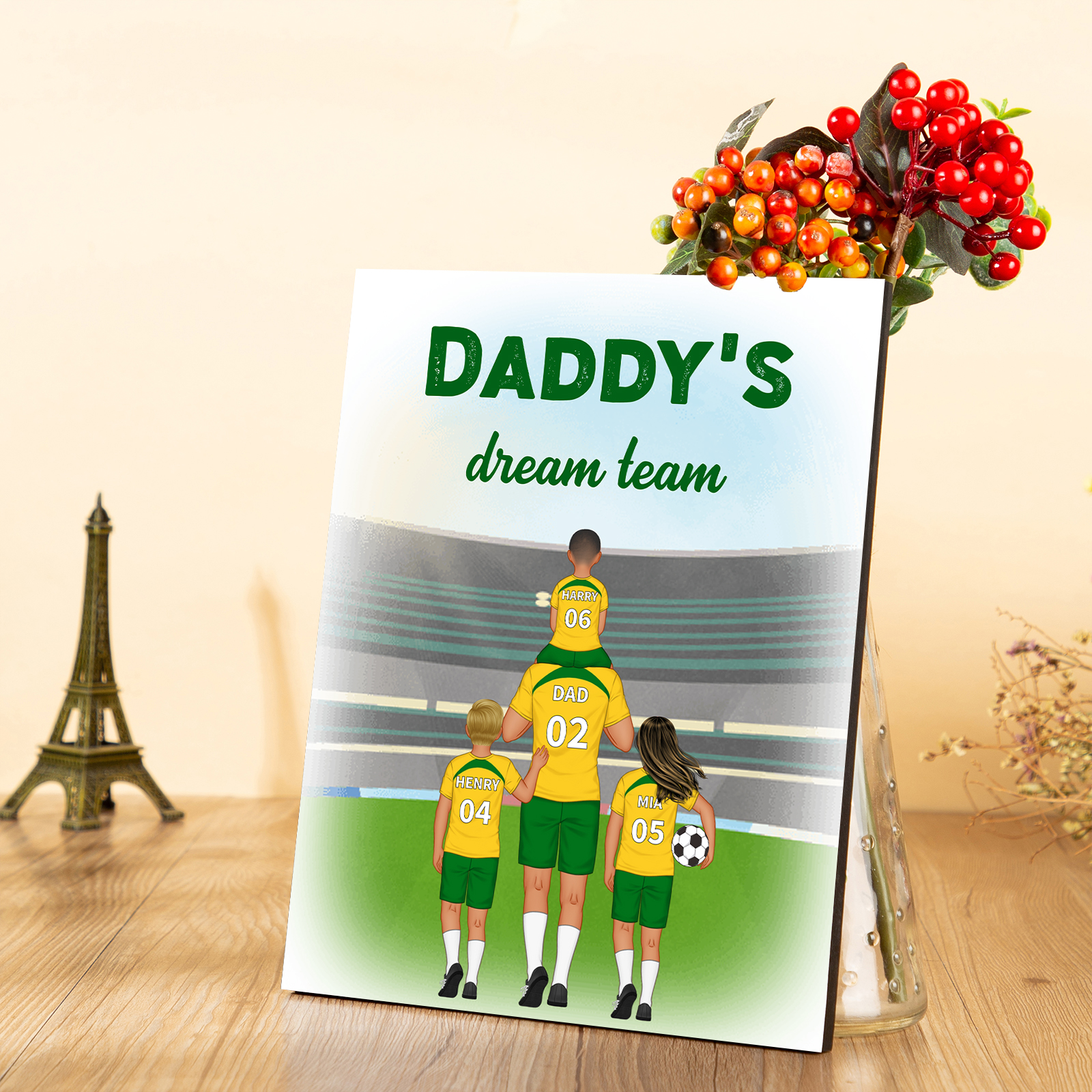 Personalised Soccer Team Wooden Plaque Custom 2 Texts & 2–9 Names Football Home Decor Gifts for Dad/Grandpa-Jessemade AU