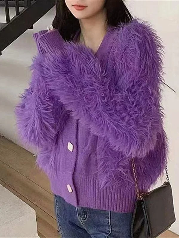 Toloer Toloer Autumn Winter New East Gate Imitation Mink Wool Coat Female Design Sense High Waist Short Knit Cardigan Coat-Outfit Ideas