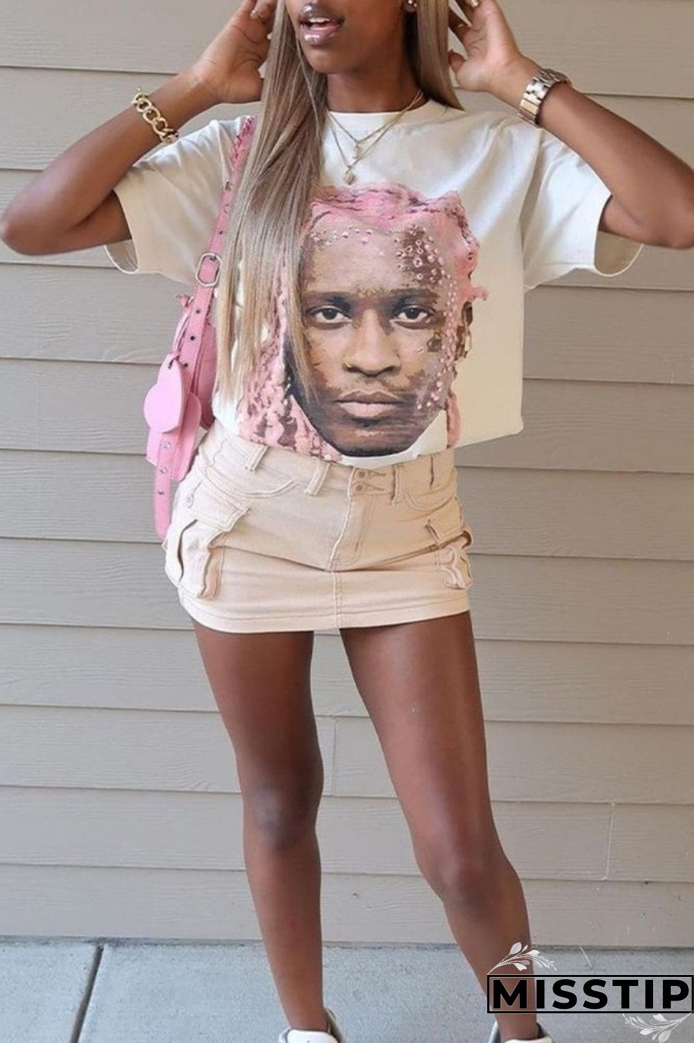 White Casual Print Basic O Neck T-Shirts (Subject To The Actual Object)