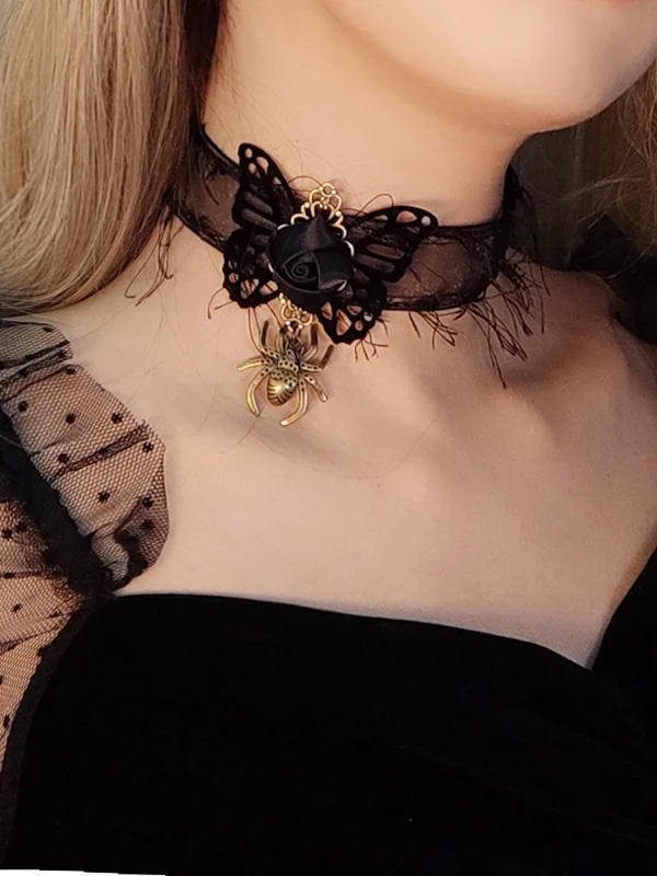 Bowknot Spider Lace Choker