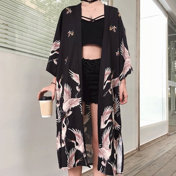 Women Japanese Kimono Coat Loose Yukata Outwear Long Bathrobe Tops Vintage - Shop Trendy Women's Fashion | TeeYours