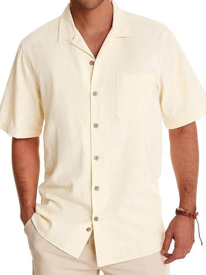 Men's Casual Linen Lapel Pocket Shirt